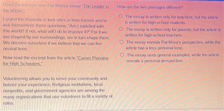 How are the two passages different the essay?