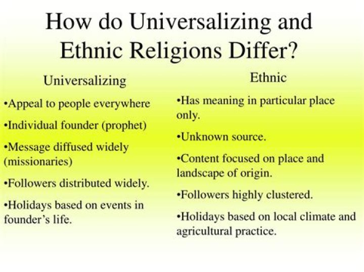 How do ethnic religions differ from universalizing religions?