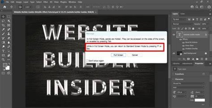 How do I get out of fullscreen mode in Photoshop?