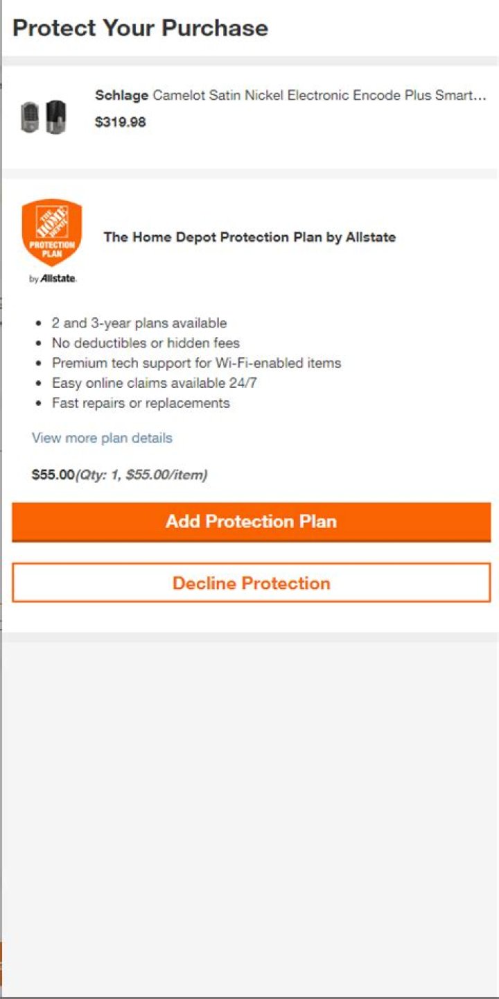 How do I use my Home Depot protection plan?