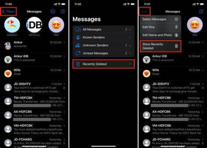 How do you delete recent contacts in messages?