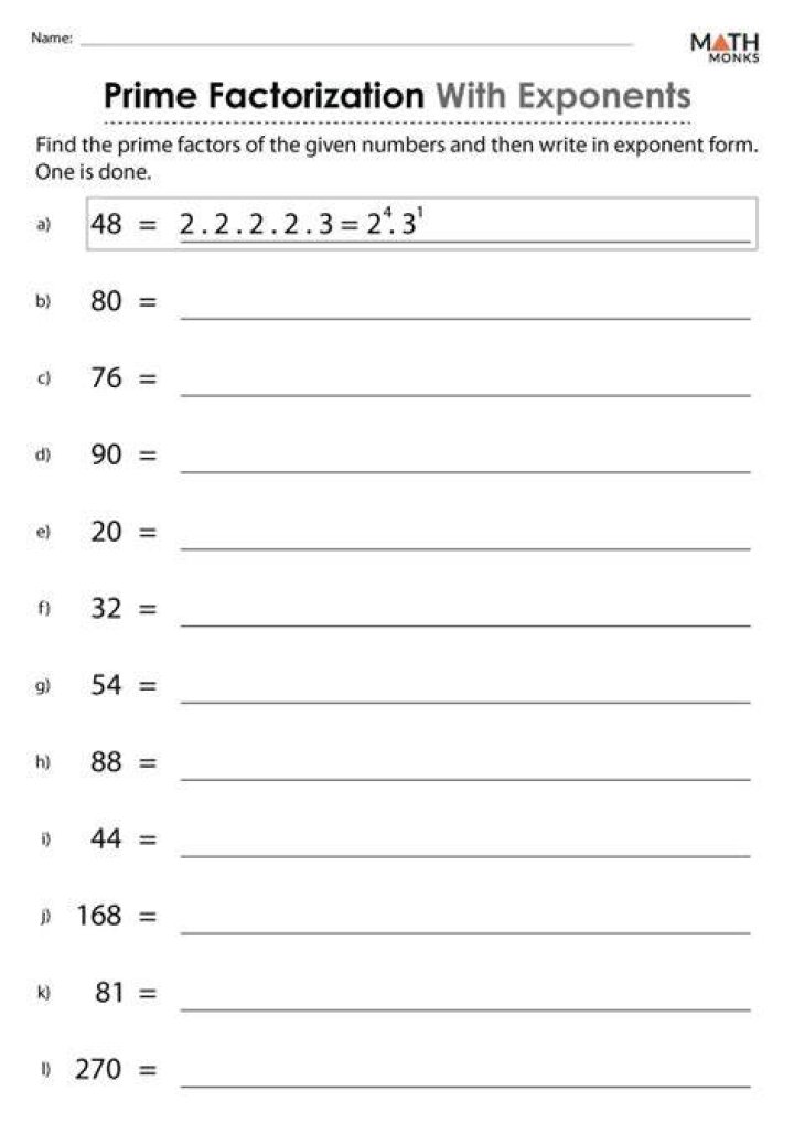 How do you find the prime factorization of 20 using exponents?