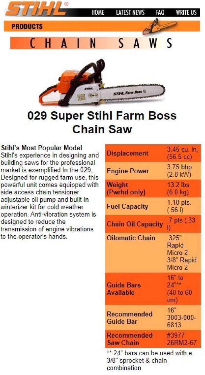 How many cc is a Stihl 029 super?