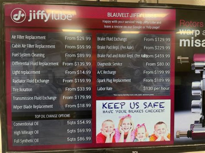 How much does it cost to get your tires rotated at Jiffy Lube?