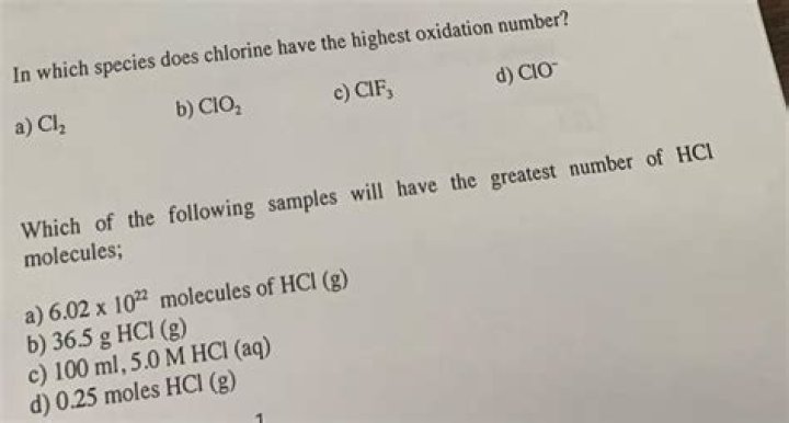 In which species does chlorine have the highest oxidation number?