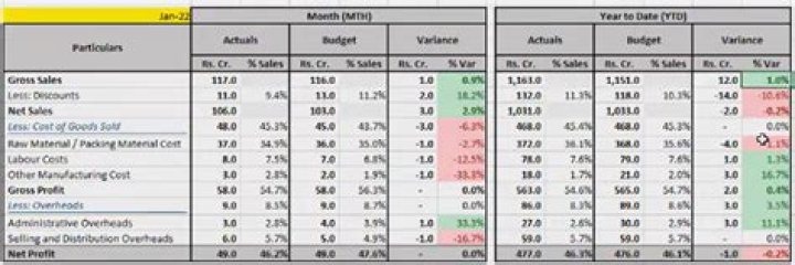 What are the comparison of actual to planned results?
