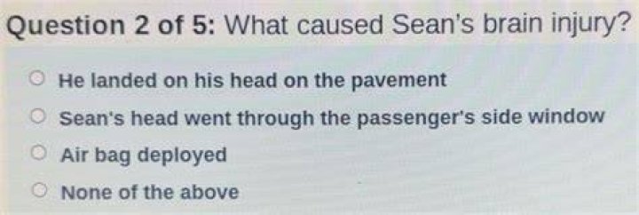 What caused Sean’s brain injury quizlet?