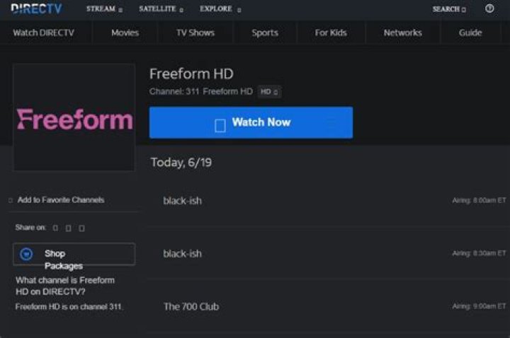 What channel is freeform for direct tv?