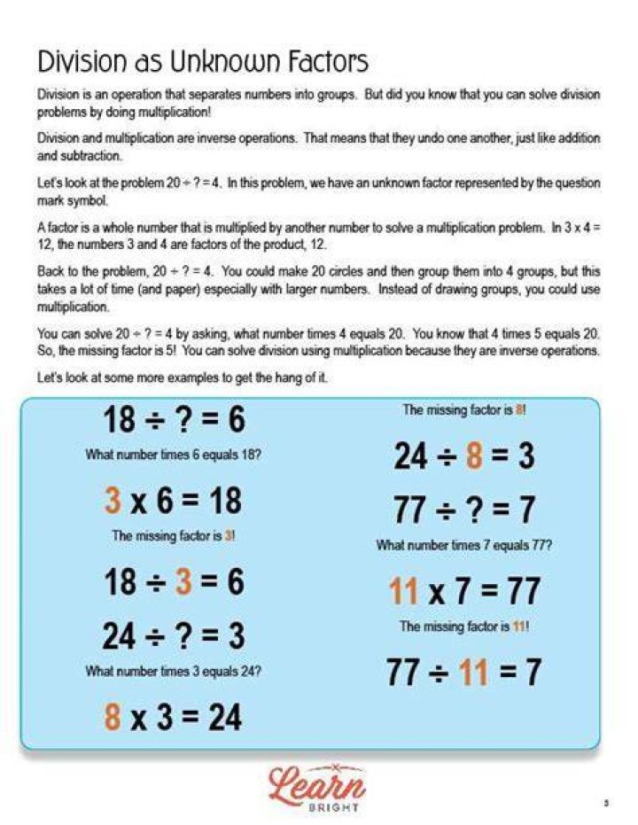 What do unknown factor and quotient represent?