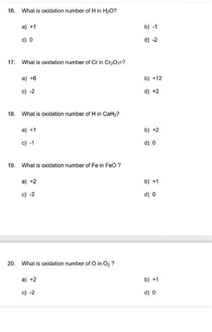 What is oxidation number of H in h2o?