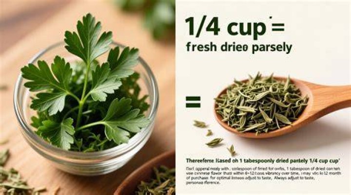 What is the dried equivalent of 1/2 cup fresh basil?