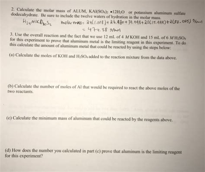 What is the molar mass of KAl so4 2 * 12h2o?