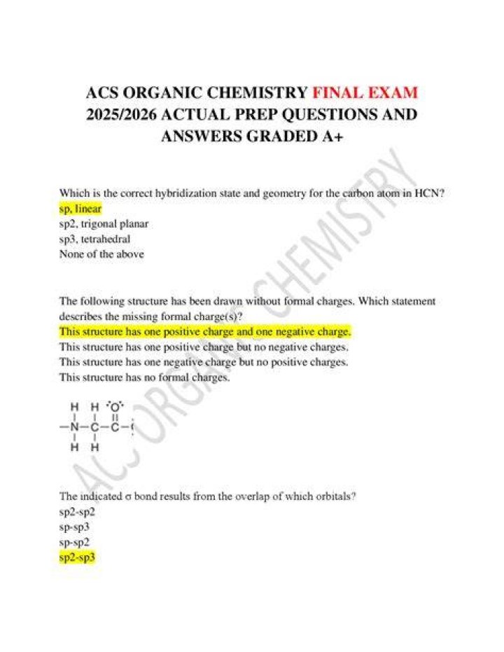 What is the national average on ACS organic chemistry exam?