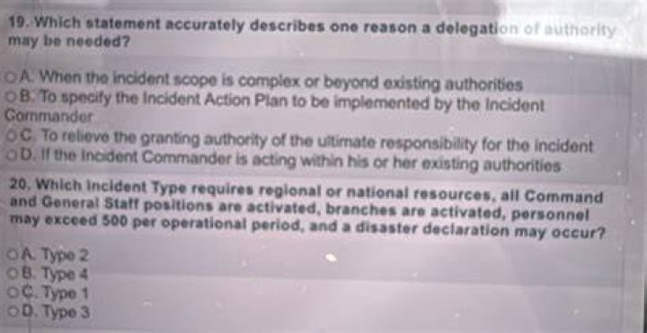 Which incident type requires regional or national resources all Command and General Staff?
