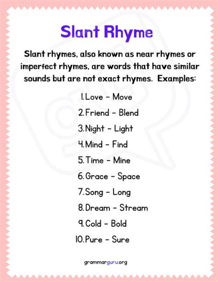 Which words are an example of slant rhyme hear and near?
