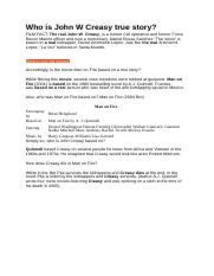 Who is John W Creasy true story?