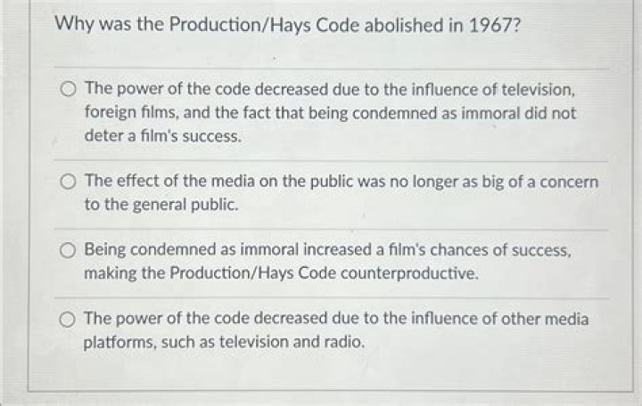 Why was the production Hays Code abolished in 1967?